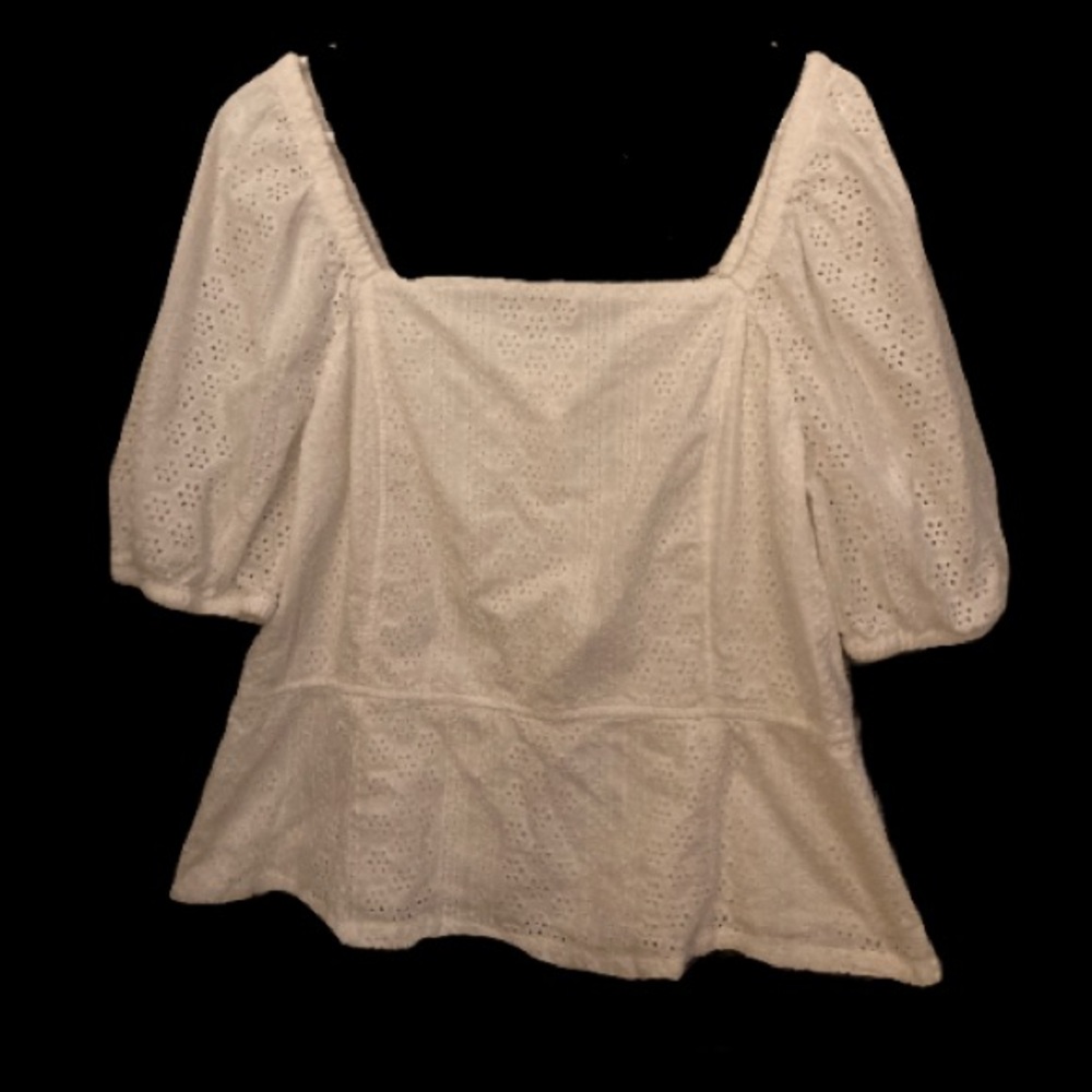 Coastal Granny Core Eyelet Square Neck Puffed Sleeve Peplum, White Top Size 14 - Picture 5 of 9